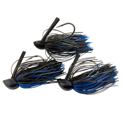 3 Hand-Tied, 1/2-oz. Black/Blue Recessed Flat-Eye Flipping Jigs