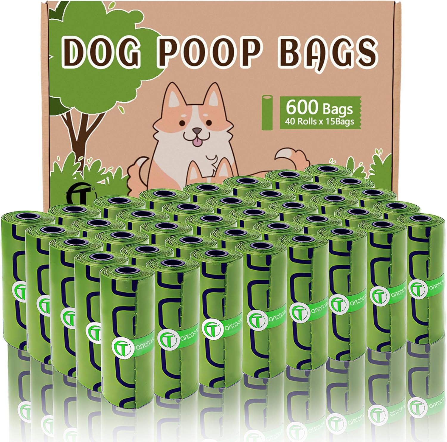 Sac à crotte chien polyéthylène vert 31x23 cm grand format Aitodos