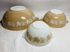Vtg 3-pc PYREX Set Sandalwood Tan/White Ivy Cinderella Mixing Nesting Bowls