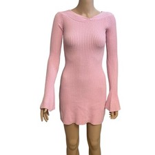 Princess Polly Pember Sweater Dress S/M Bodycon Mini Bell Sleeve Coquette Pink