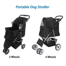 3/4 Wheels Dog Stroller Pet Dog Travel Carriage Dog Cart with Cup Holder Black