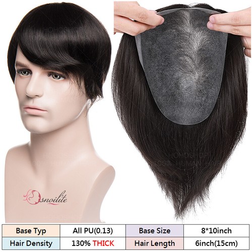 US Replacement System Mono/PU/Lace Real Remy Human Hair Hairpiece Men Toupee Wig - Picture 32 of 42