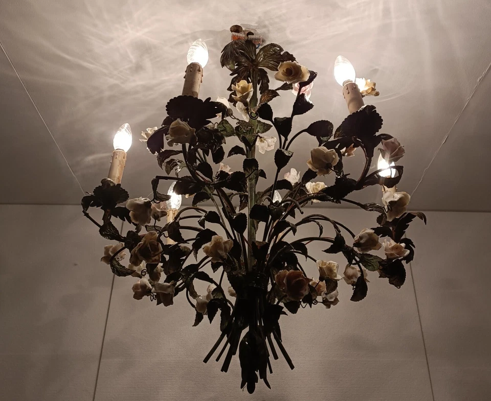 Precioso paquete de flores de araña antigua ramo hierro porcelana flores francés Foto 3 de 4