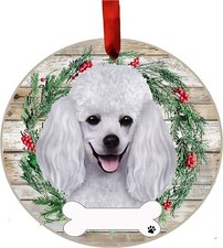 WHITE POODLE WREATH CERAMIC CHRISTMAS ORNAMENT DECORATION NIP CHR11 