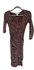 Max Studio Women's XS Faux Wrap Dress With The Knot Gray Brown White