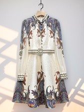 Womens High-end Court Retro Printing Dress Spring Jacquard Long-sleeved Dress