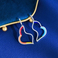 Symmetrical White Gold Plated CZ Colorful Heart Dangle Drop Earrings for Women
