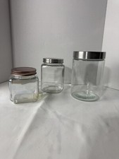 Mixed Lot Of 3 Glass Food Storage Containers With Metal Lids