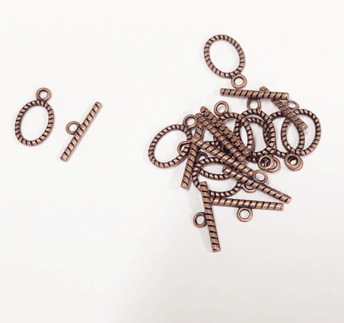 Bulk 100 sets Antiqued Copper oval Toggle Clasps, oval twisted toggle clasps - Picture 2 of 3
