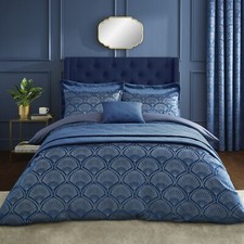Image of Catherine Lansfield Art Deco Pearl Luxury Duvet Cover Bedroom Collection Navy