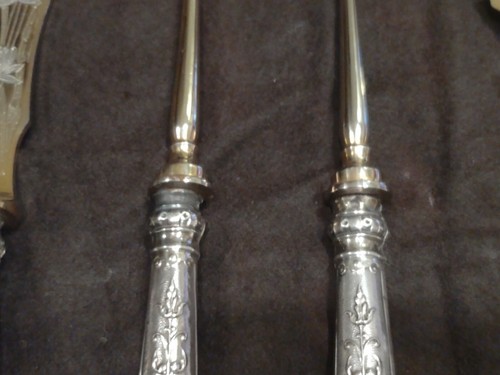 Antique French Fish Serving Set with Sterling Silver Hallmarked Handles - Picture 5 of 11