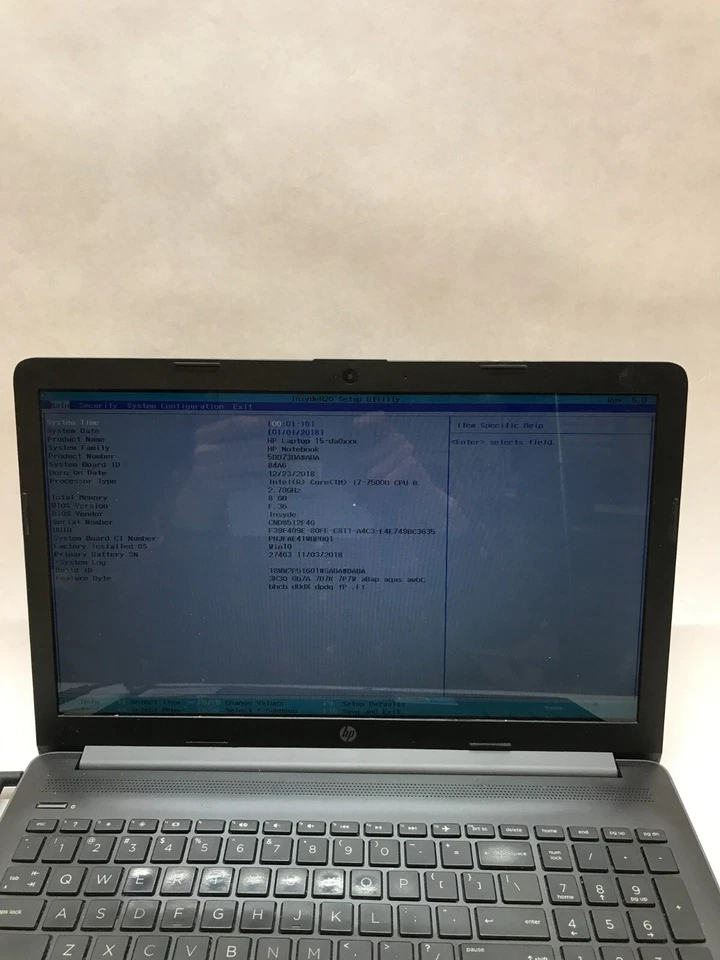 HP 15-da0079nr 15" i7-7500U 8GB RAM 1TB HDD NO OS For Parts/Repair *READ* -  -DW - Image 3 of 4