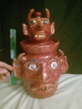 RARE Vintage XLarge Jerry Brown 1999 Devil  Face Cookie Jar - Face Jug- Folk Art