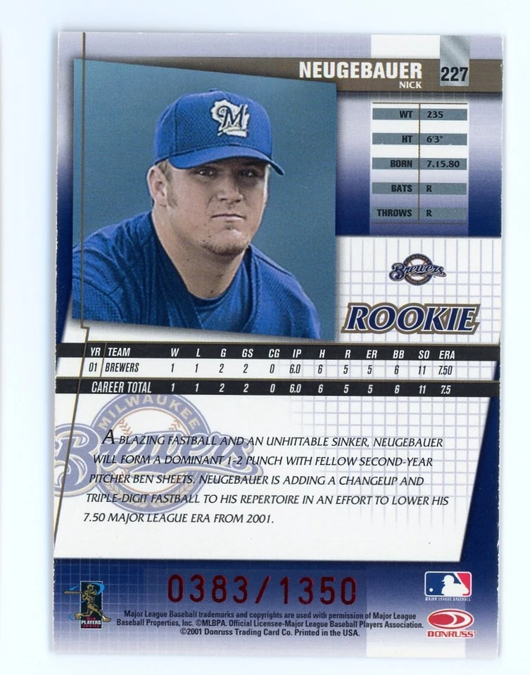 2002 Donruss Best of Fan Club /1350 Nick Neugebauer #227 - Image 2 of 2