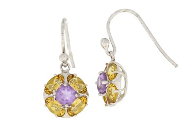 Natürliche 4,0 ctw Citrin & Amethyst Blume Ohrhänger Sterlingsilber Ohrringe 