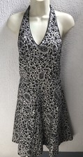 Ann Taylor Halter Dress Sundress Fit & Flare Cotton Black White Floral Paisley 2