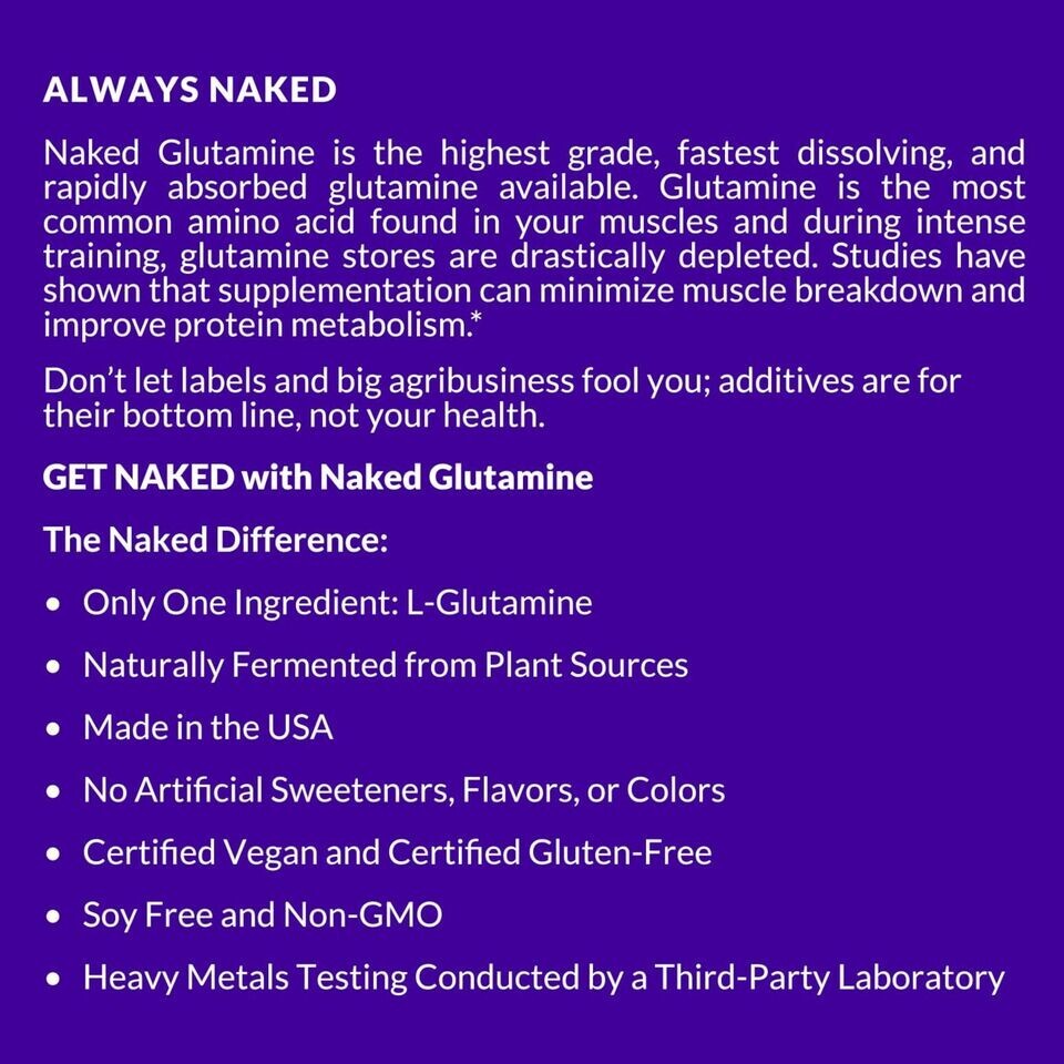 Pure LGlutamine Made in The USA 200 Servings 1,000g, 2.2lb Bulk