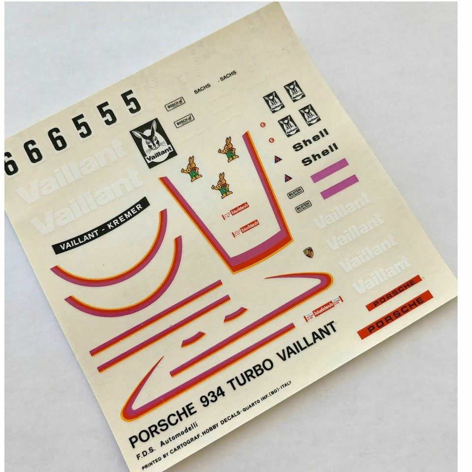 Poirsche Turbo Lettering decals calcas deco 1:43 slot porsche 934 Turbo 1976 sponsor VAILLANT ...