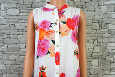 CALVIN KLEIN DAMEN FREIZEIT PARTY HEMDBLUSEN KLEID GOLDKNÖPFE WEISS FLORAL 38 40