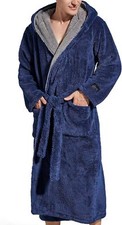 Mens Plush Fleece Robe with Hood Full Length Ultra Soft Bathrobe with Pockets