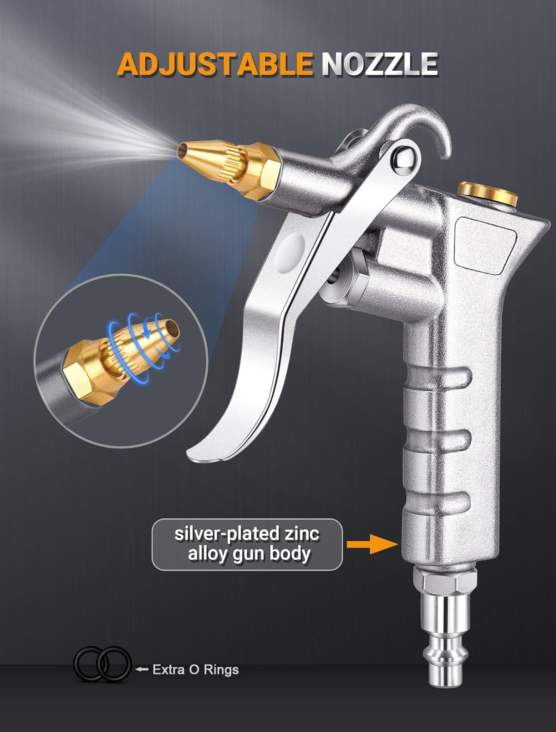 Pneumatic Air Blow Gun Brass Nozzle Steel Ext 1/4in Quick Plug Dust Removal Tool