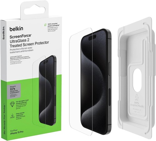 Belkin iPhone 15 Pro ScreenForce UltraGlass 2 Treated Screen Protector - New - Picture 1 of 9
