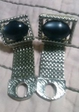 Vintage Blue Cabochon SWANK Cufflinks ST Mesh Wrap Around Statement Modernist