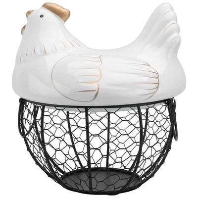 Panier d'art en fer 1pc Fruit Vegetable Storage Metal avec couvercle de poussin - Photo 1/4