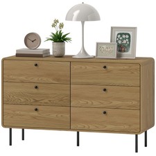 HOMCOM Chest of Drawers for Bedroom, Modern 6 Drawer Dresser, Oak