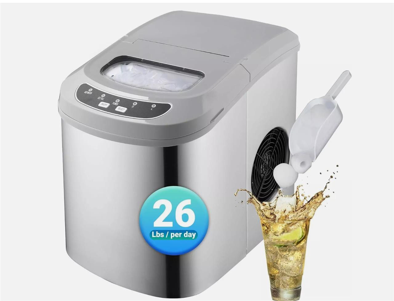 Ice Maker Countertop, Fast Ice Making In 6-8 Mins, 2 Sizes Of Bullet Ice