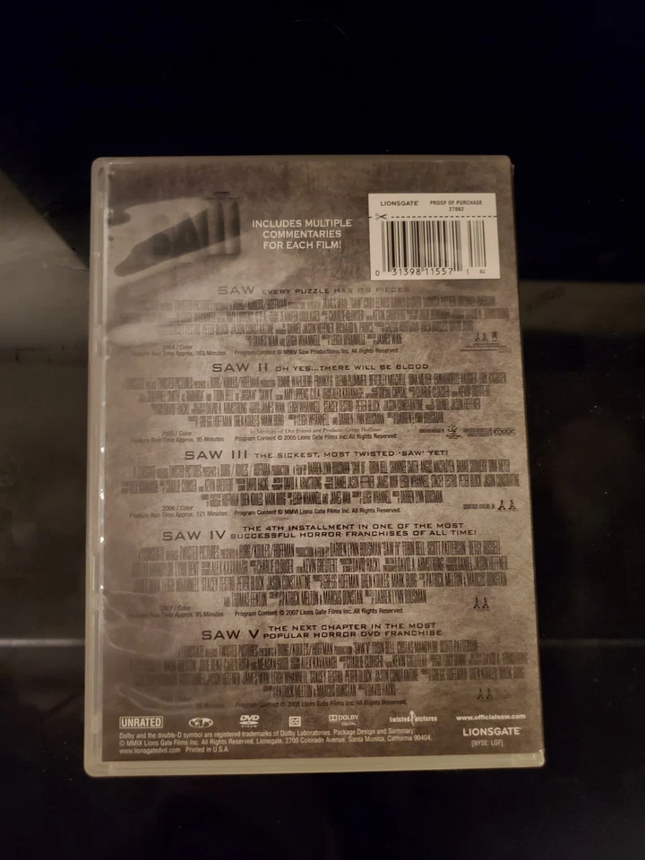 Saw: 5-Disc Unrated Collector's Set (5 Disc DVD Set) - Image 2 of 4