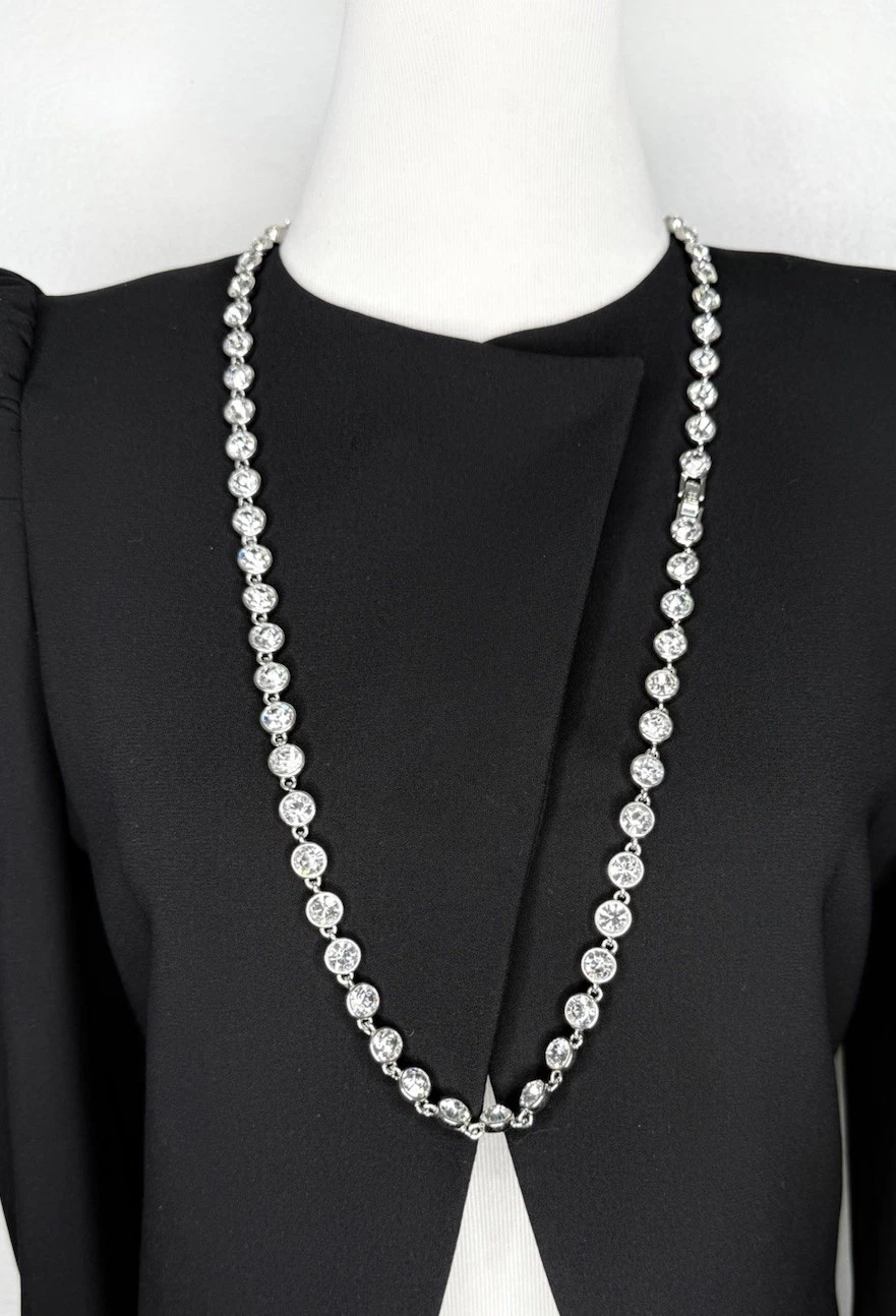 GIVENCHY Collana Vintage Maglia Cristallo Set Argento Lunghezza 36" Ottima!