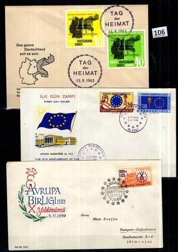 // TURKEY, GERMANY 1964 - 3 FDC - EUROPA