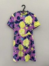 NWT ASOS Floral Mini Dress Women’s 4 Purple Yellow Rose Short Sleeve Mock Neck