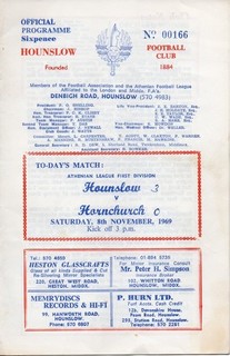 Hounslow FC set of 12 prog. 1969/70 incl. v. B.O.A.C. Croydon Finchley & Ware