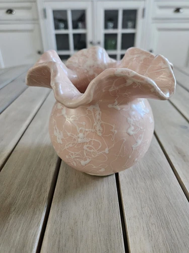 Vintage Shawnee Pottery vase, specifically the #2301 model pink & white splatter
