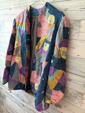 Vintage 80s Abstract Embroidered Tapestry Jacket Colorful Art Textured Blazer