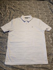 Travis Mathew Striped Polo Shirt Men s XL White Short Sleeve Lightweight