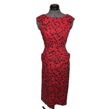 Vintage 1950s Red Black Abstract Polka Dot Wiggle Dress Pencil Skirt 33-26-34 XS
