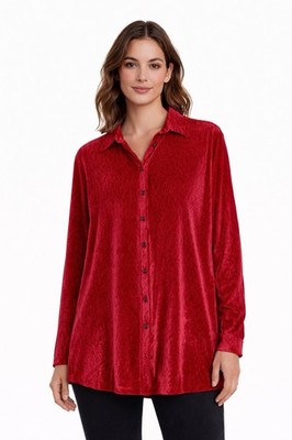 Ali Miles $79 Top Red Blouse Crinkle Button Up Down Shirt Size XL NEW