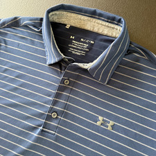 Under Armour Polo Shirt Men's XL The Playoff Polo Blue Striped Short Sleeve