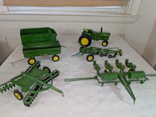 Vintage John Deere Farm Tractor w/ 5 Implements 6 pcs Set 1970-80s Ertl