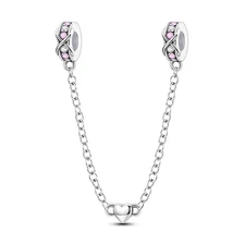 MULA Infinite Heart Safety Chain Charm CZ Fit Women Bracelet 925 Sterling Silver