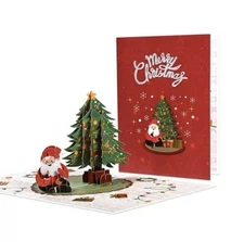 3D Pop-Up Christmas Holiday Greeting Card Santa Christmas Tree FamilyFriends
