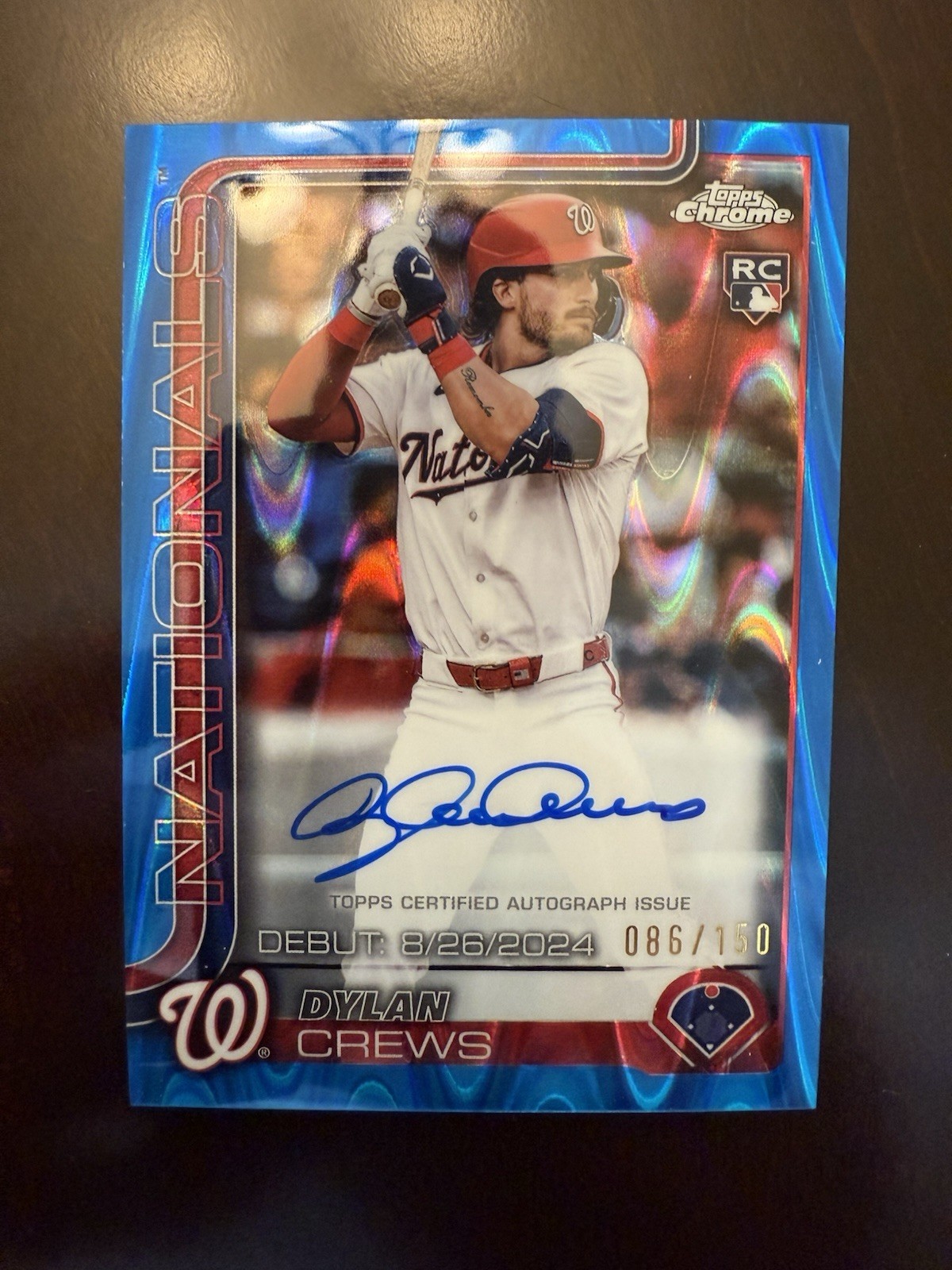 2025 Topps Chrome Dylan Crews #RA-DC Blue Refractor /150 Rookie Autographs