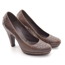 Ladies Elie Tahari Mika Snake Dress Pumps 37 / 7 Brown Leather Heels Shoes Italy