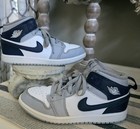 Air Jordans Mid Big Kids Size 3 White/Wolfe Grey/ Midnight — photo 1