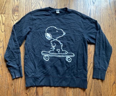 KAWS x Peanuts X Uniqlo Sweatshirt Size Large Black Crewneck Snoopy Skateboard