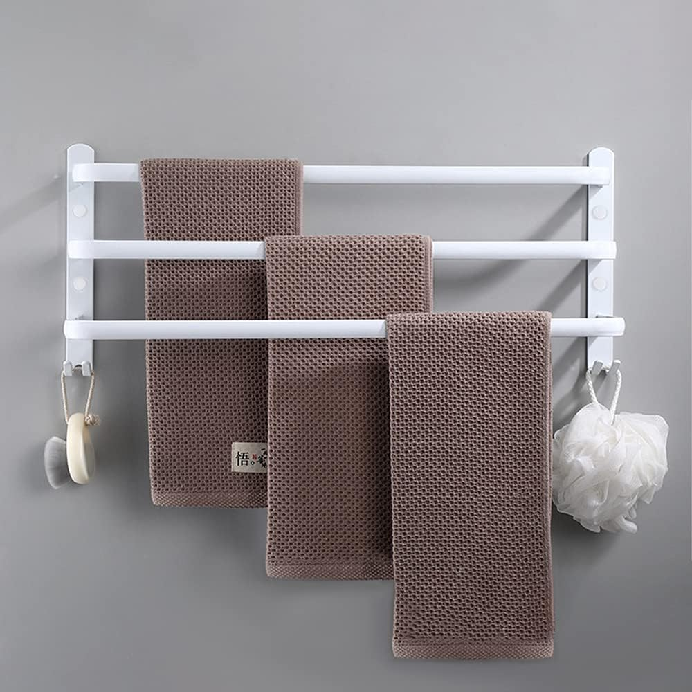 Wall Mounted 3 Tier Towel Rail Aluminium Rack with Hooks Bathroom Storage White