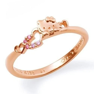 Hello Kitty x The Kiss Ring SV925 Sterling Silver Pink Gold Size